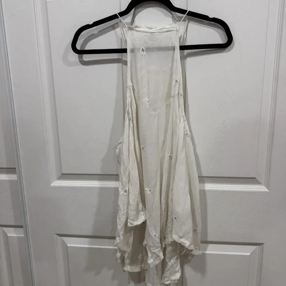 Women’s Free people intimately small s top tank white‎ beaded Asymmetrical
